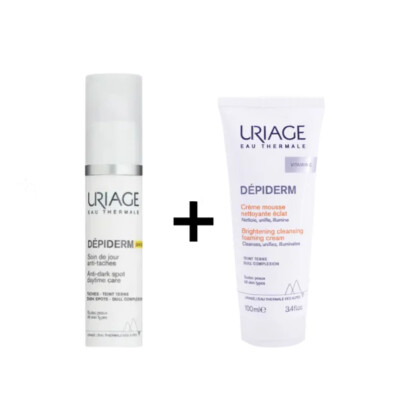 uriage depiderm soin de jour spf50+ + crème mousse nettoyante éclat 100ml