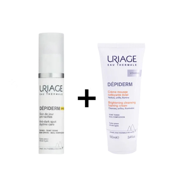 uriage depiderm soin de jour spf50+ + crème mousse nettoyante éclat 100ml
